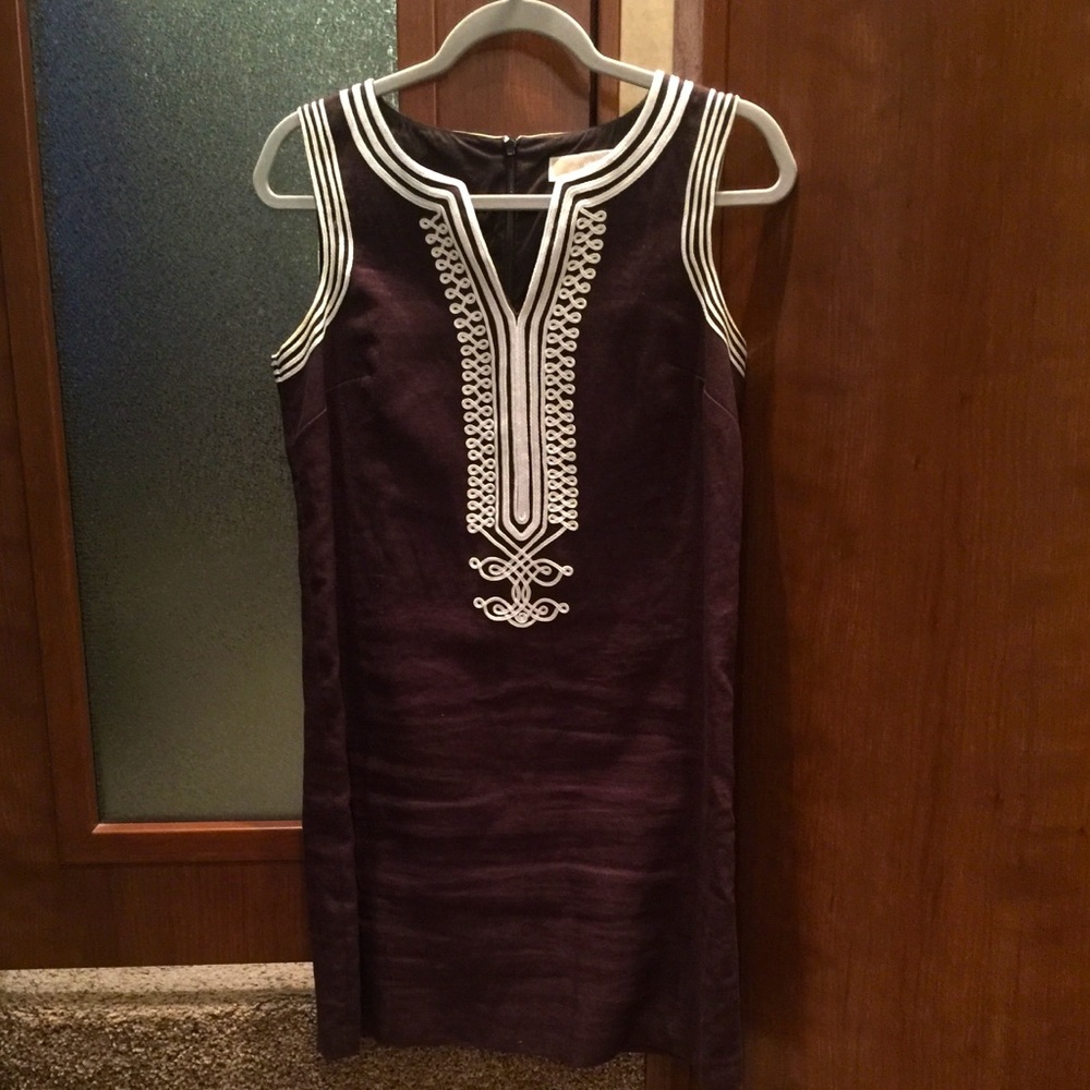 Michael Kors Brown Embroidered Linen Dress